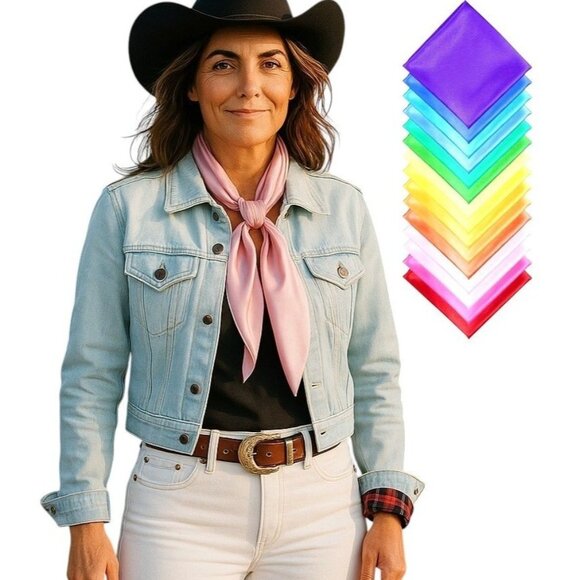 Peach Wild Rag Large Scarf 35x35" Satin Western Accessory Cowgirl or Cowboy - Picture 9 of 11